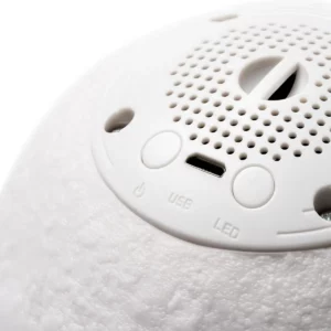 Altavoz con lámpara Stamina Moon 3197, blanco, detalle de controles y conexión en la base