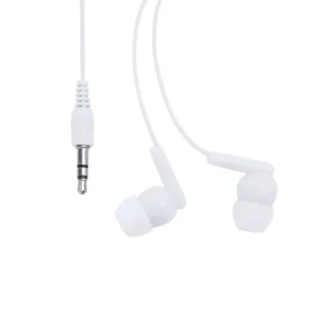 Auriculares con cable Stamina Punk 3301, blanco, vista frontal de los auriculares y el conector