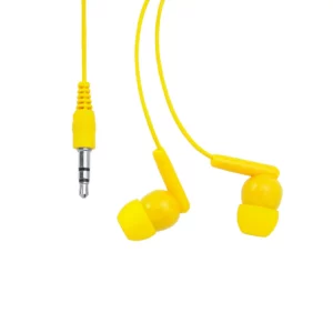 Auriculares con cable Stamina Punk 3301, amarillo, vista frontal de los auriculares y el conector