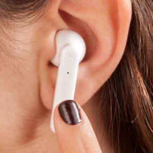 Auriculares con estuche Stamina Ferry 3305, blanco, auricular colocado en la oreja