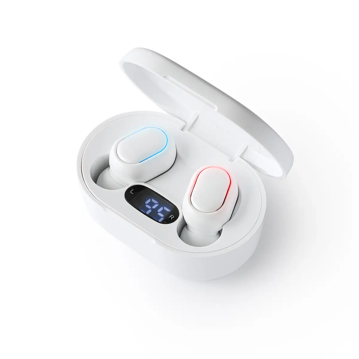 Auriculares con estuche Stamina Funk 3307 2 Auriculares con estuche Stamina Funk 3307, blanco, vista del estuche abierto con pantalla y auriculares