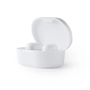 Auriculares con estuche Stamina Funk 3307, blanco, vista frontal del estuche abierto