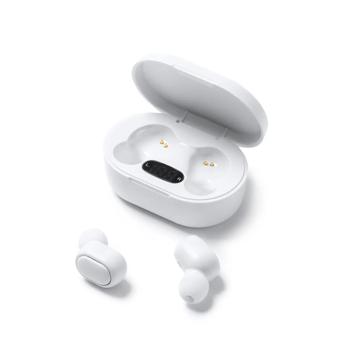 Auriculares con estuche Stamina Funk 3307 5 Auriculares con estuche Stamina Funk 3307, blanco, vista del estuche abierto y los auriculares separados