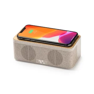 Altavoz con carga inalámbrica Stamina Zatox 3308, crudo, ejemplo de carga con un teléfono compatible