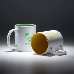 Taza con interior de color Stamina Roibo 3992, composición de dos tazas con ejemplos de marcaje