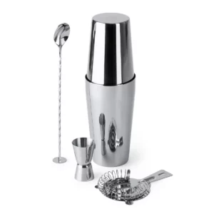 Set de cóctel Stamina Larius 3993, plata, vista del conjunto de accesorios