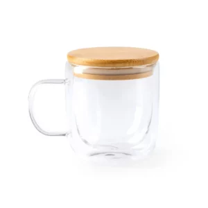 Taza de cristal con tapa Stamina Indal 3998, transparente, vista frontal del producto