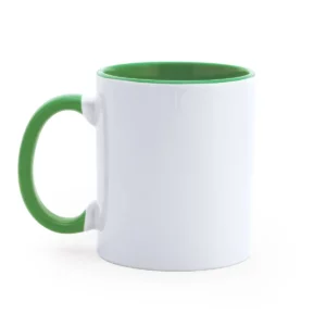 Taza bicolor para sublimar Stamina Mango 4001, blanco/verde helecho, vista frontal del producto