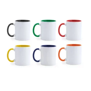 Taza bicolor para sublimar Stamina Mango 4001, vista conjunta de las seis combinaciones de color