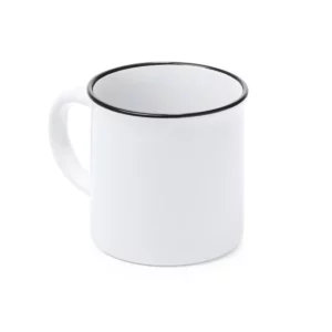 Taza retro para sublimar Stamina Kumbo 4002, blanco/negro, vista superior de la taza en perspectiva