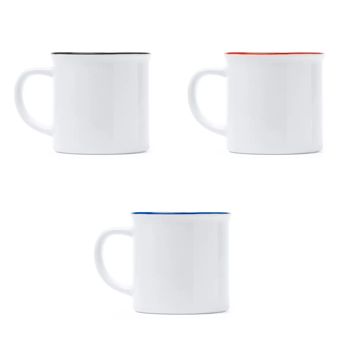Taza retro para sublimar Stamina Kumbo 4002 5 Taza retro para sublimar Stamina Kumbo 4002, vista conjunta de las tres combinaciones de color