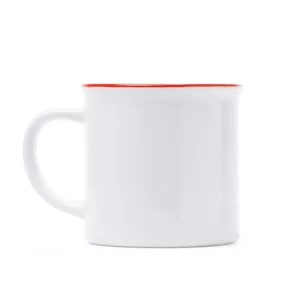 Taza retro para sublimar Stamina Kumbo 4002, blanco/rojo, vista frontal del producto