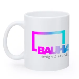 Taza mate para sublimar Stamina Rambu 4003, blanco, ejemplo de la taza con un diseño impreso
