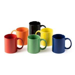 Taza de cerámica Stamina Papaya 4006, vista conjunta de los seis colores de taza