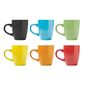 Taza de cerámica Stamina Nolo 4009, vista conjunta de los seis colores de taza