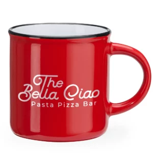 Taza retro de cerámica Stamina Jack 4010, rojo/blanco, ejemplo de la taza con diseño impreso