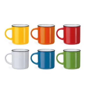 Taza retro de cerámica Stamina Jack 4010, vista conjunta de los seis colores de taza