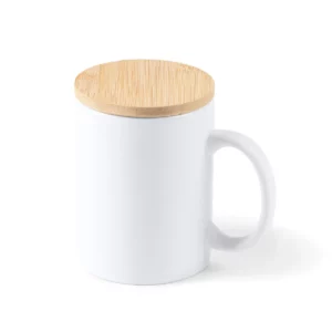 Taza de cerámica con tapa Stamina Berry 4012, blanco, vista superior de la taza con tapa en perspectiva