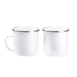 Taza metálica Stamina Damasco 4014, blanco, vista conjunta de dos tazas sin personalizar