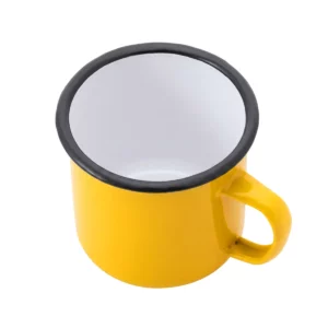 Taza metálica Stamina Anon 4015, amarillo/blanco, vista superior del interior blanco y del borde negro