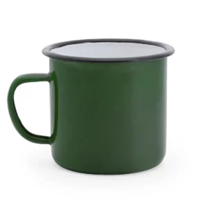 Taza metálica Stamina Anon 4015, verde botella/blanca, vista frontal del producto