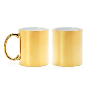 Taza de cerámica para láser Stamina Zala 4024, oro, vista de dos tazas en oro por ambos lados