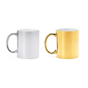 Taza de cerámica para láser Stamina Zala 4024, vista conjunta de las tazas en plata y oro