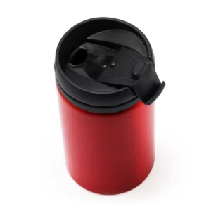 Vaso de acero Stamina Milu 4029, rojo, detalle de la abertura de la tapa del vaso