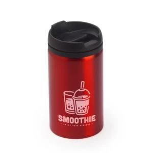 Vaso de acero Stamina Milu 4029, rojo, vista del vaso con un ejemplo de personalización