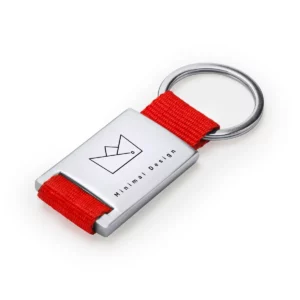Llavero metálico Stamina Mineral 4051, rojo, ejemplo de marcaje sobre el llavero rojo