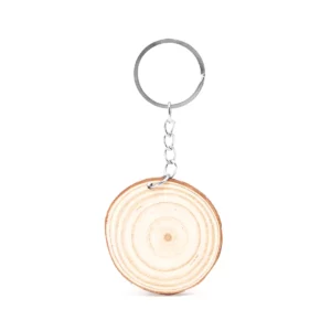 Llavero de madera natural Stamina Budan 4054, diseño redondo, vista frontal del diseño redondo