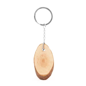 Llavero de madera natural Stamina Budan 4054, diseño ovalado, vista frontal del diseño ovalado