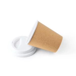 Vaso con corcho Stamina Sacha 4057, crudo, vista del vaso inclinado junto a la tapa