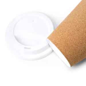 Vaso con corcho Stamina Sacha 4057, crudo, detalle del cuerpo de corcho y de la tapa de PP