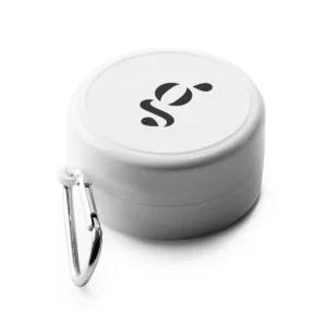 Vaso plegable Stamina Gosto 4064, blanco, vista de la tapa con un ejemplo de personalización