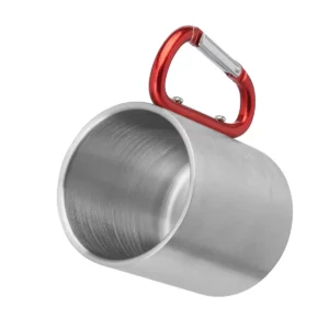 Taza con mosquetón Stamina Guaya 4082, rojo, vista de la taza tumbada con el interior visible