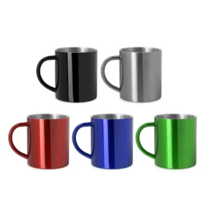 Taza de acero Stamina Kiwan 4083, vista conjunta de los cinco colores disponibles