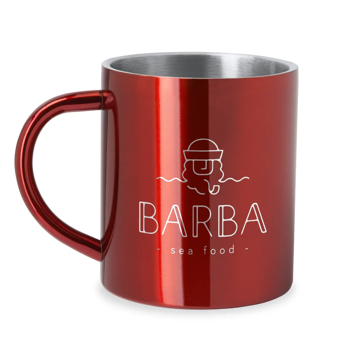 Taza de acero Stamina Kiwan 4083 8 Taza de acero Stamina Kiwan 4083, rojo, vista de la taza con un ejemplo de personalización