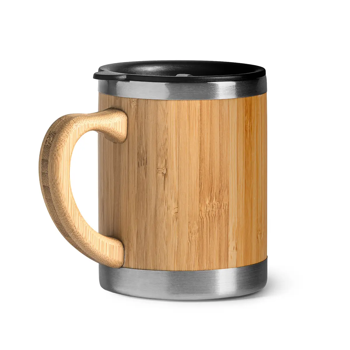 Taza con bambú Stamina Pana 4097 2 Taza con bambú Stamina Pana 4097, crudo, vista de la taza en perspectiva con el asa a la izquierda