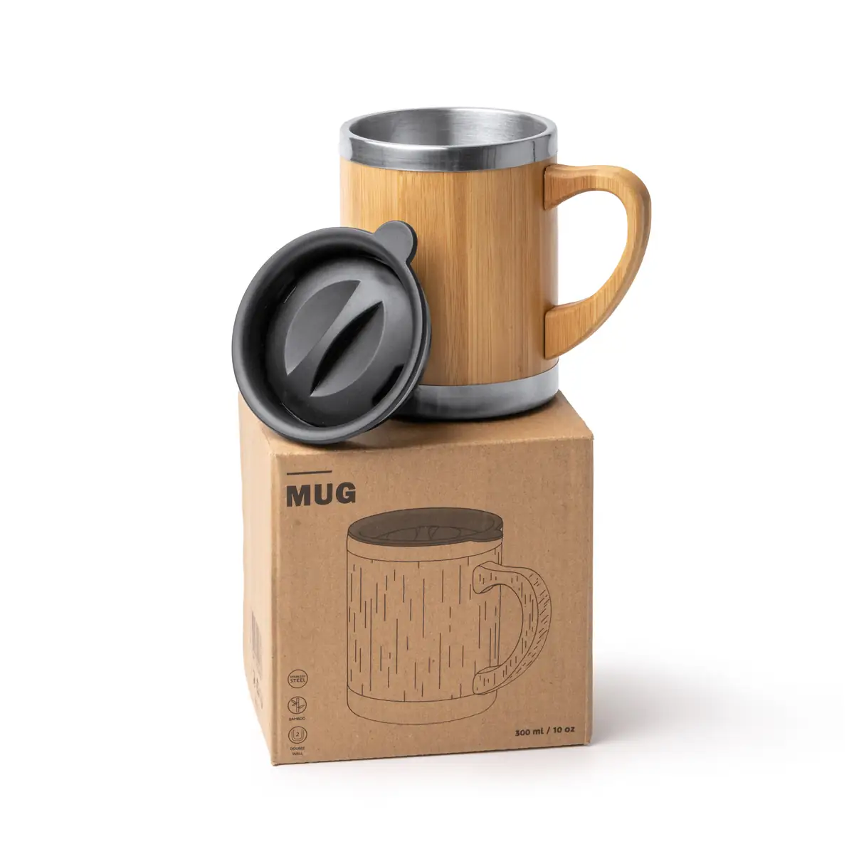 Taza con bambú Stamina Pana 4097 6 Taza con bambú Stamina Pana 4097, crudo, vista de la taza abierta junto a la tapa y su caja
