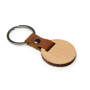 Llavero de madera Stamina Marbel 4109, diseño redondo, vista del llavero en perspectiva