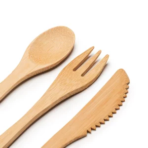 Set de cubiertos de bambú Stamina Colmer 4117, crudo, detalle de los tres cubiertos de bambú
