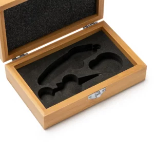 Set de vino en estuche de bambú Stamina Tintos 4129, crudo, vista del interior del estuche vacío