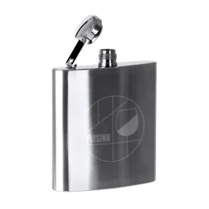 Petaca de acero Stamina Walker 4141, plata, ejemplo de marcaje con la petaca abierta