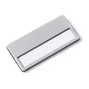 Identificador de aluminio Stamina Ganda 7069, plata, vista frontal en perspectiva