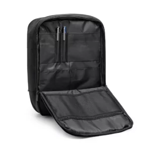 Mochila ejecutiva Stamina Warka 7083, negro, vista del compartimento interior abierto con útiles como ejemplo de uso