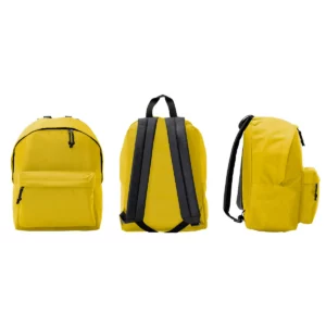 Mochila clásica Stamina Marabu 7124, amarillo, vistas frontal, posterior y lateral de la mochila