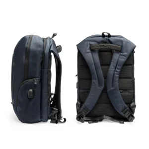Mochila con salida USB Stamina Duke 7171, marino, vistas lateral y posterior de la mochila