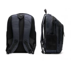 Mochila de nylon Stamina Mardok 7173, marino, vistas posterior y lateral de la mochila
