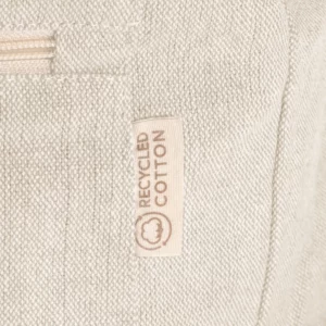 Mochila de algodón reciclado Stamina Firenza 7179, crudo, detalle del tejido y el marcado de algodón reciclado